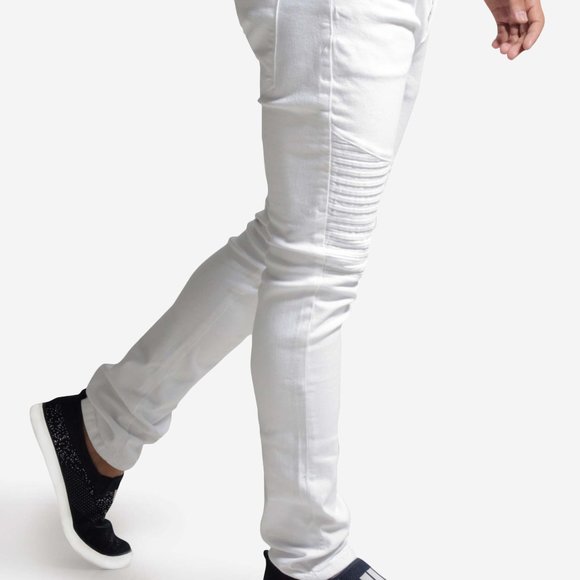 OLGYN Biker Stretch White Denim Pant Slim Fit - Picture 3 of 5
